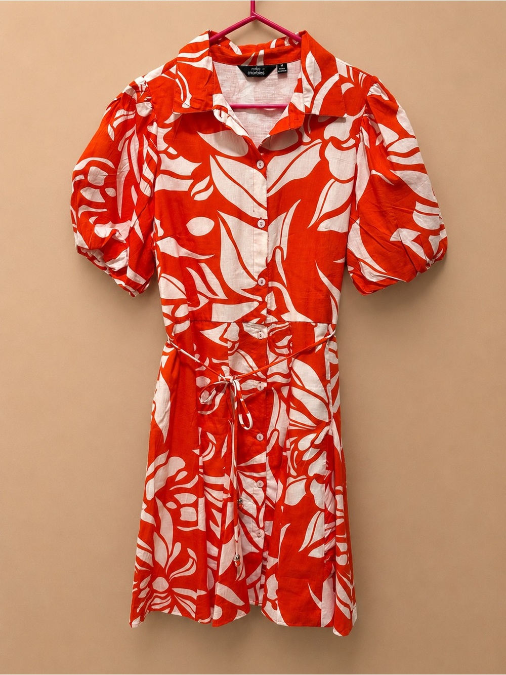 Mlle Gabrielle Orange & White Floral Button-Front Mini Dress